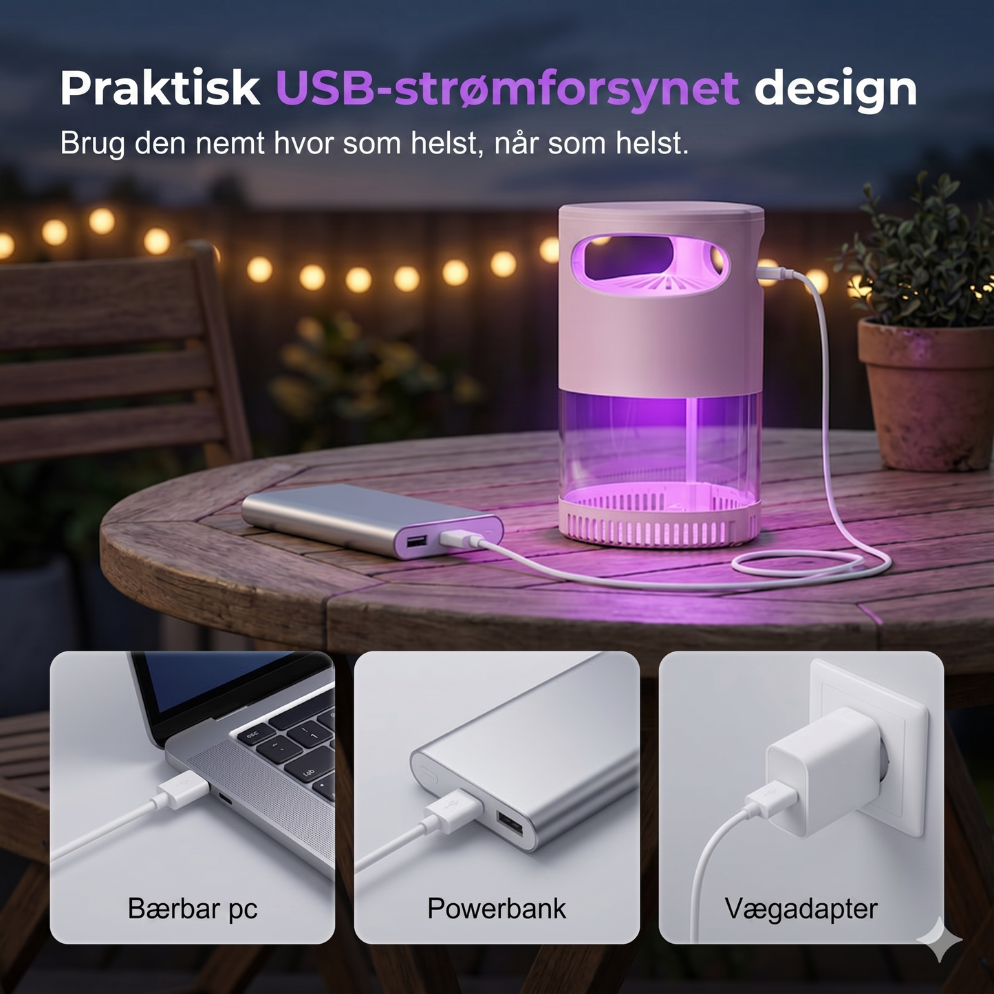 Smart UV-Insektfanger med Suge-teknologi – 360° Beskyttelse mod Myg & Fluer