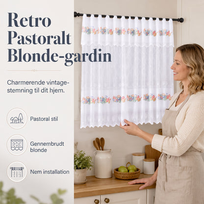 Retroinspireret kort blondegardin til køkkenvinduer