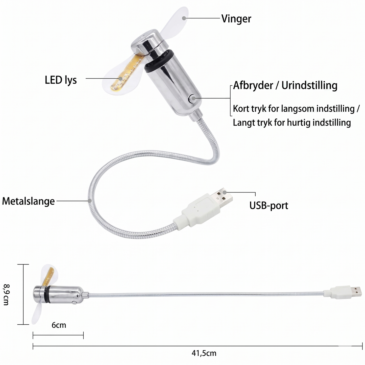 Fleksibel USB-Kontorventilator – Med Svævende Digitalt Ur og Termometer