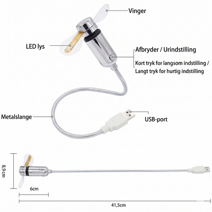 Fleksibel USB-Kontorventilator – Med Svævende Digitalt Ur og Termometer