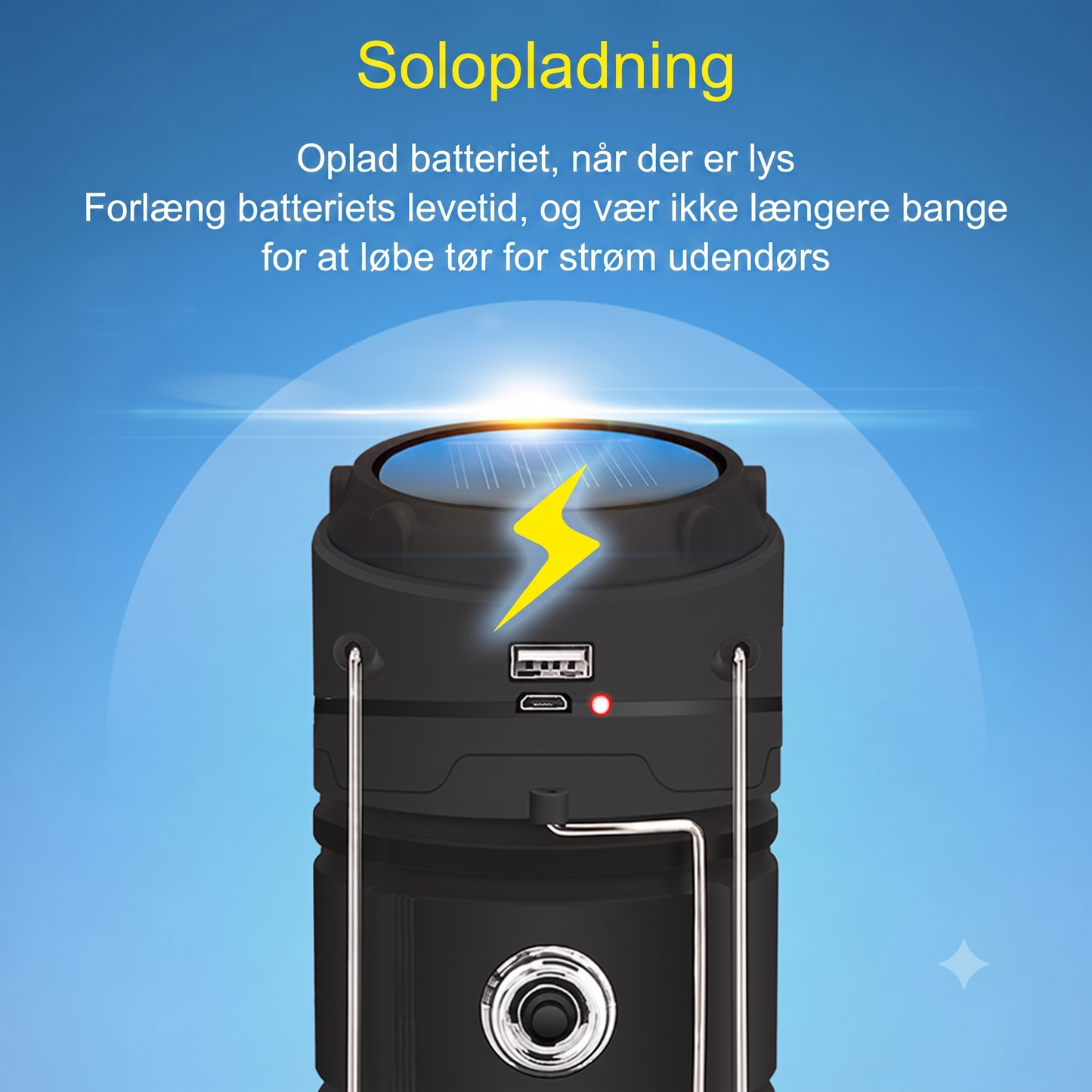 Solcelledrevet 2-i-1 Camping- og Skrivebordslampe