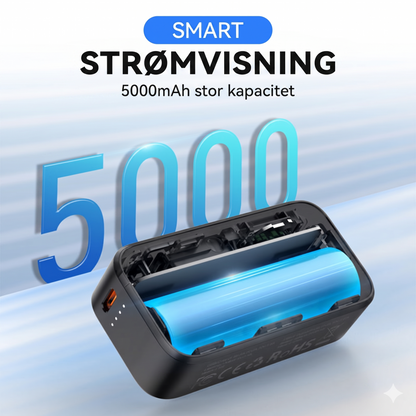 Ultra-kompakt Rejse-Powerbank – Integreret USB-C & Lightning + Magnetisk Wireless