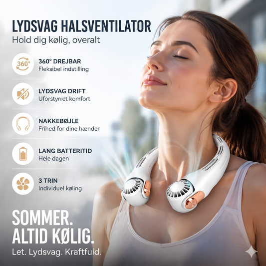 Støjsvag Håndfri Nakkeventilator med 360-Graders Køling