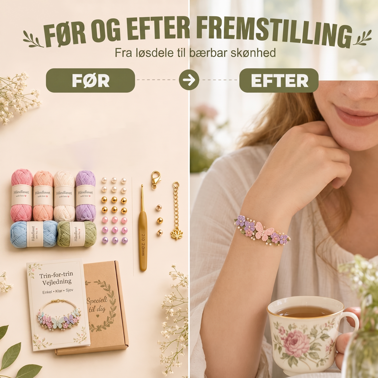 Naturfiber-baseret Håndværks-sæt til Hæklet Armbånd med Geometrisk Modulstruktur