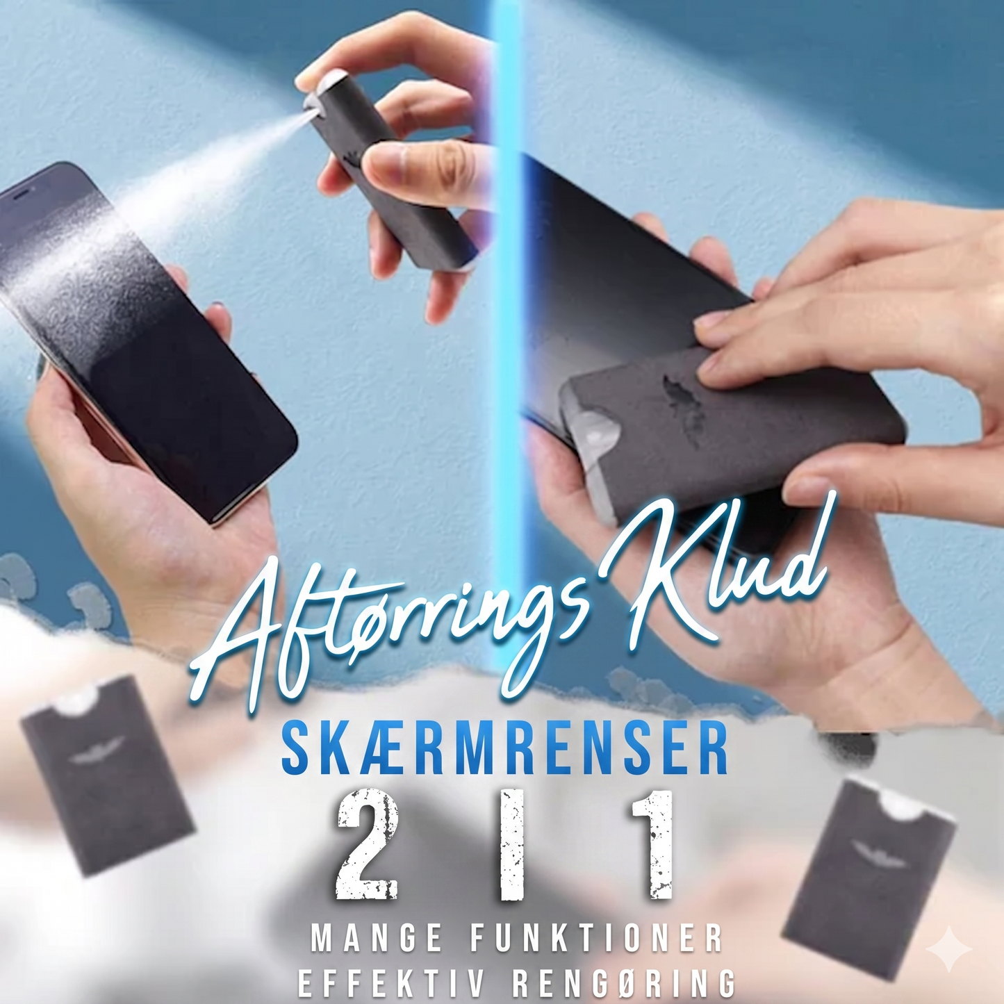 Bærbar 2-i-1 Skærmrens med Mikrofiberklud