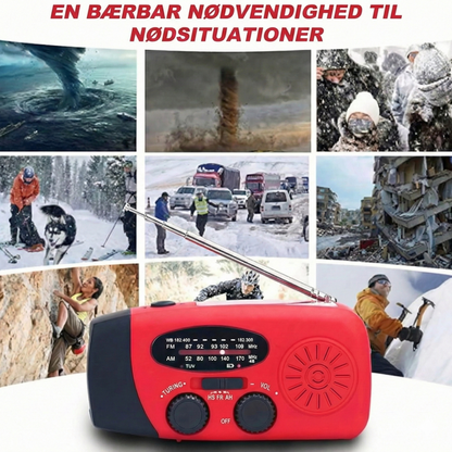 Nødradio med Håndsving & Solceller – AM/FM Radio med Powerbank & Lygte