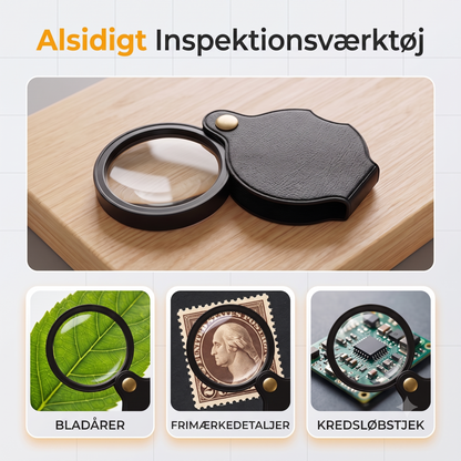 Foldbart lommeforstørrelsesglas i bærbart PU-læder beskyttelsesetui