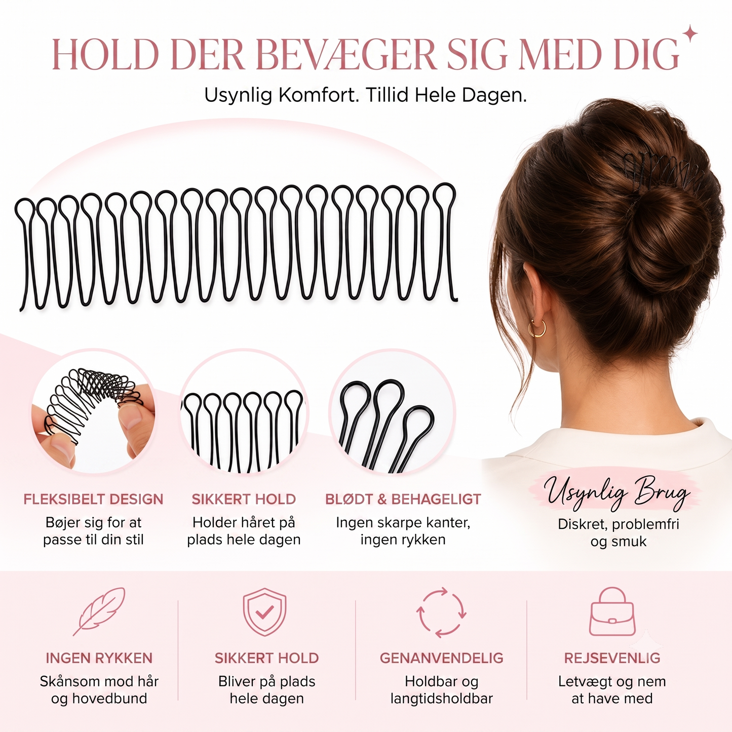 Usynlig og fleksibel kam til tæmning af flyvsisk og uregerligt hår