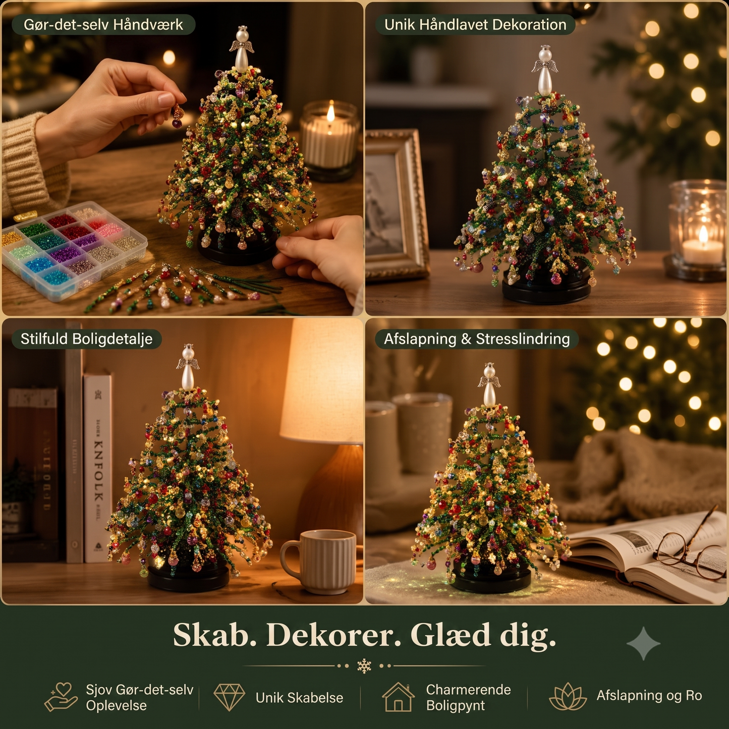Skab dit eget juletræ med perler og glitrende DIY-dekoration
