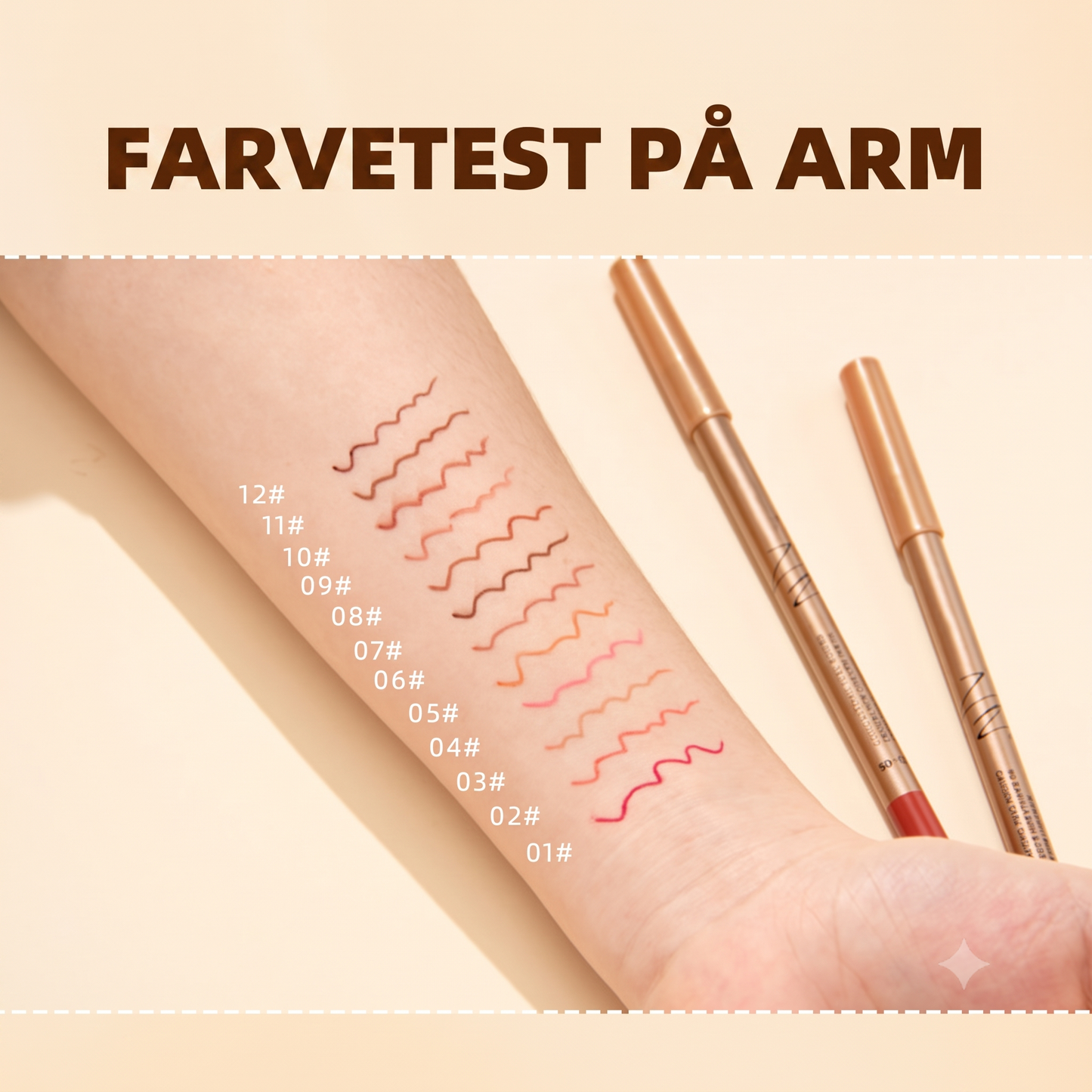 Lipliner-sæt med 12 farver og tværefri formel