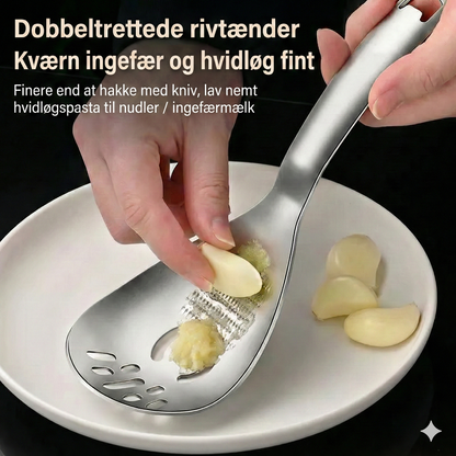 Alt-i-ét Køkkenredskab i 304 Stål – Si, Moser, Rivejern & Oplukker