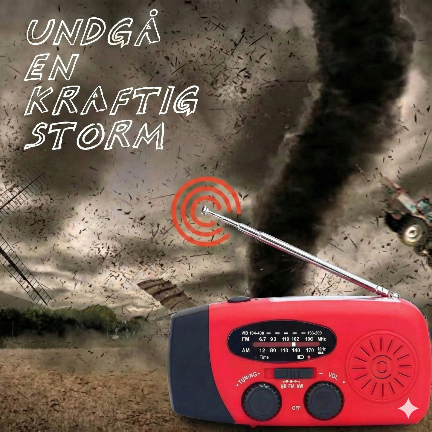 Nødradio med Håndsving & Solceller – AM/FM Radio med Powerbank & Lygte