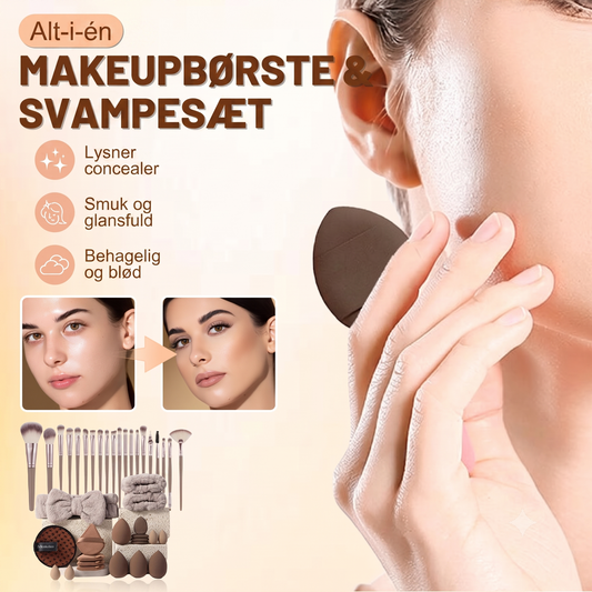 Hudvenligt Dobbeltfunktionelt Alt-i-et Makeupbørste og Blendingssvamp Sæt