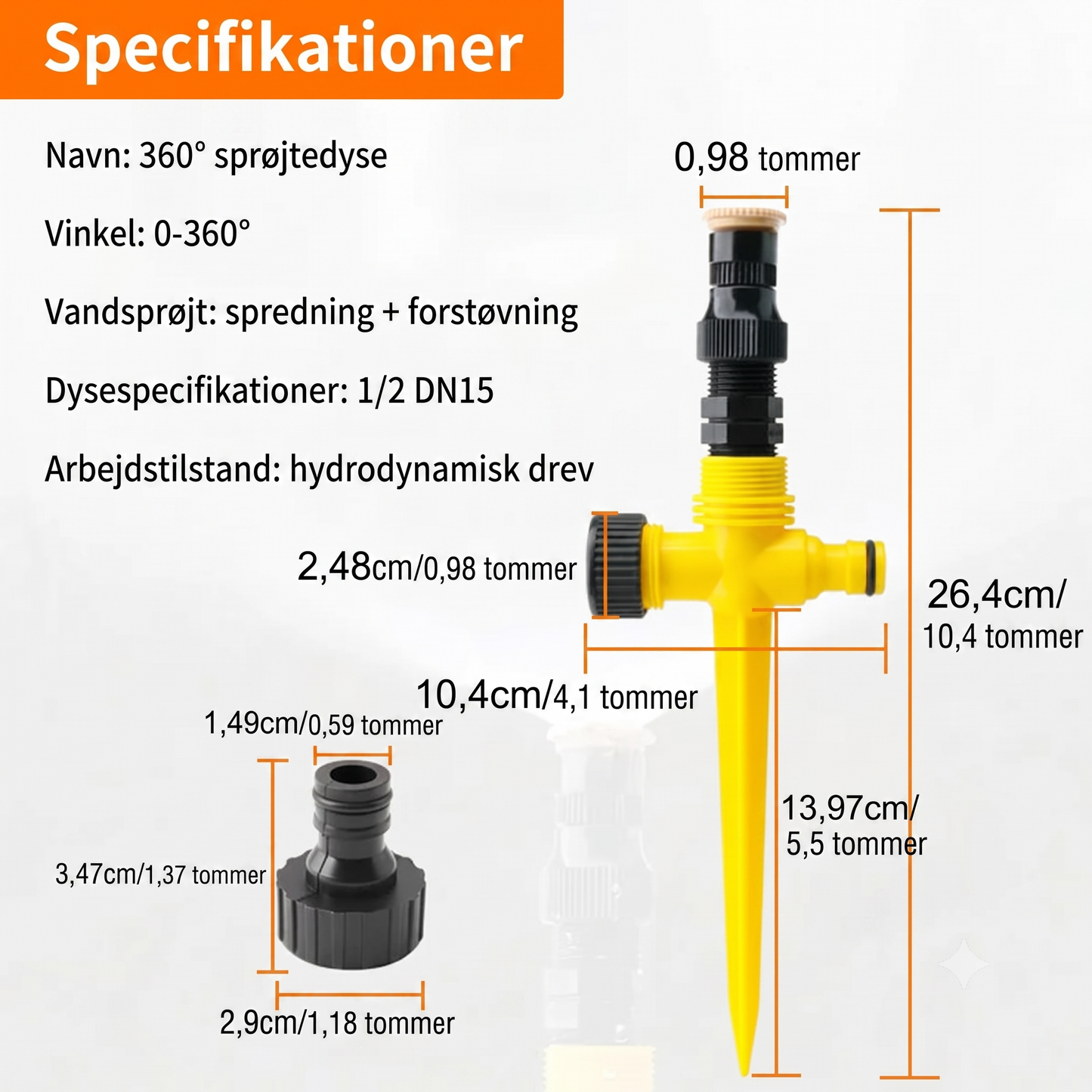 360-Graders Vinkeljusterbar Havesprinkler med Jordspyd og Tandemtilslutning