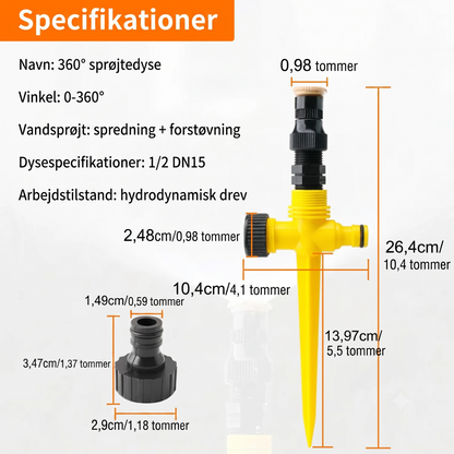 360-Graders Vinkeljusterbar Havesprinkler med Jordspyd og Tandemtilslutning