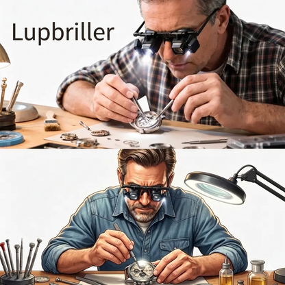 Håndfri Forstørrelsesbriller med LED-Lys og Udskiftelige Linser
