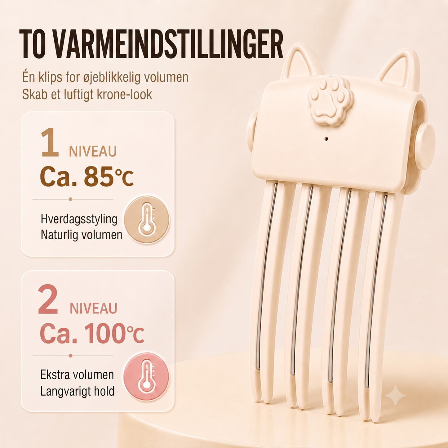 Trådløs trådløs varme-hårklemme til hårvolumen ved rødderne til fint og fladt hår