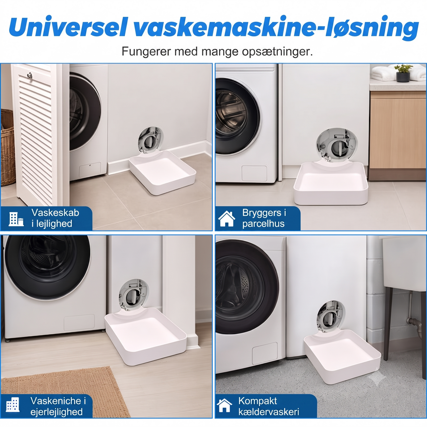 Lækagesikker Kompakt PP Vaskemaskine Drypbakke med Forhøjede Kanter