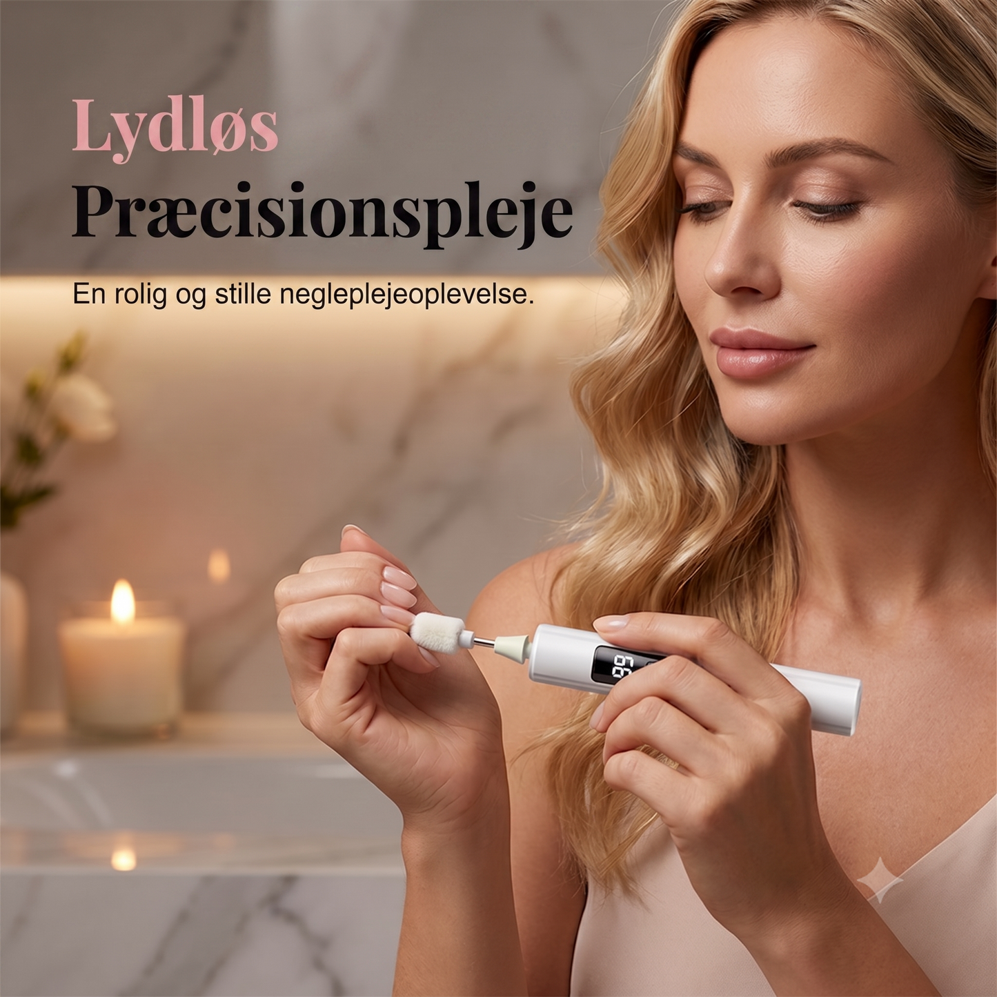 Ergonomisk Elektrisk Neglefil med Digitalt Hastighedsdisplay og 4 Udskiftelige Slibehoveder