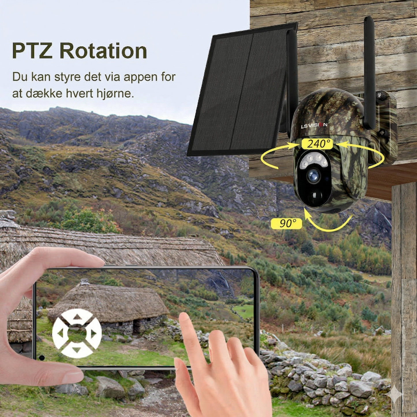 4G LTE Solcelle Overvågningskamera – 2K HD & 360° Panorama (Intet Wi-Fi påkrævet)