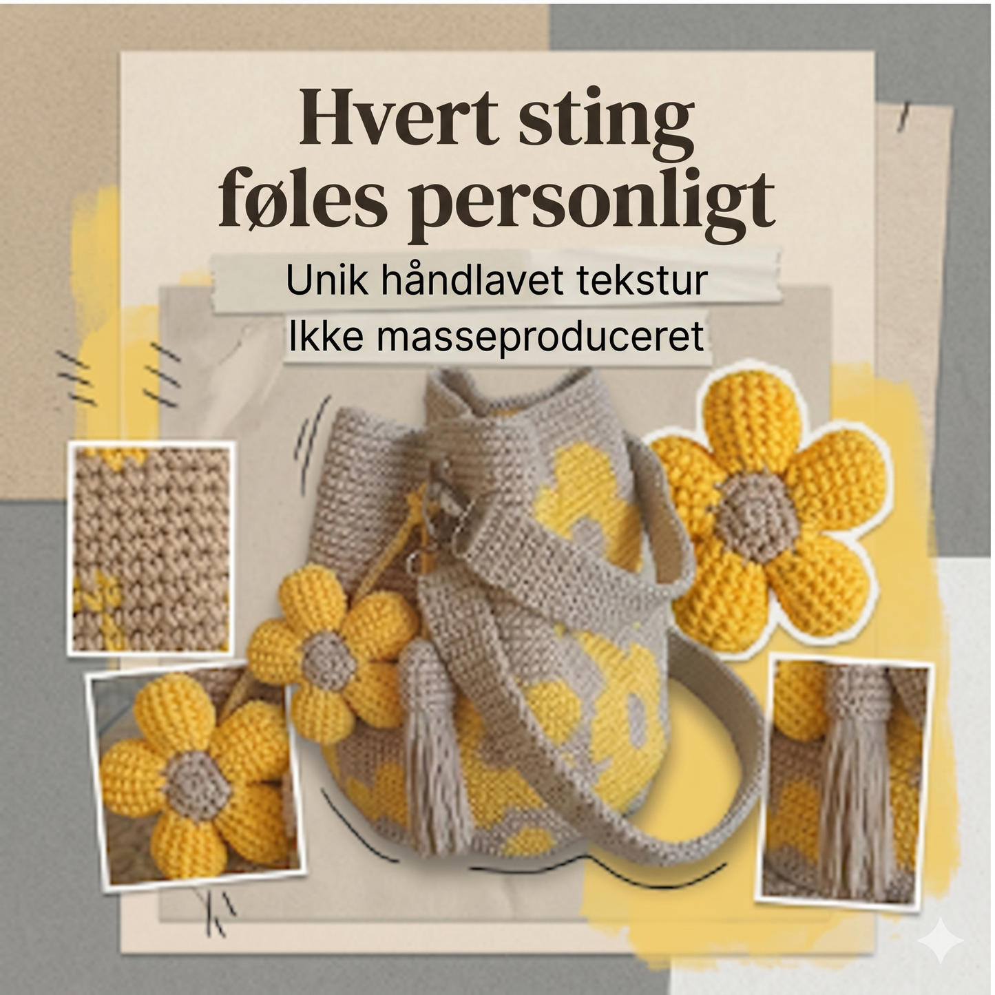 Unik Håndhæklet Shopper med Reliefblomster