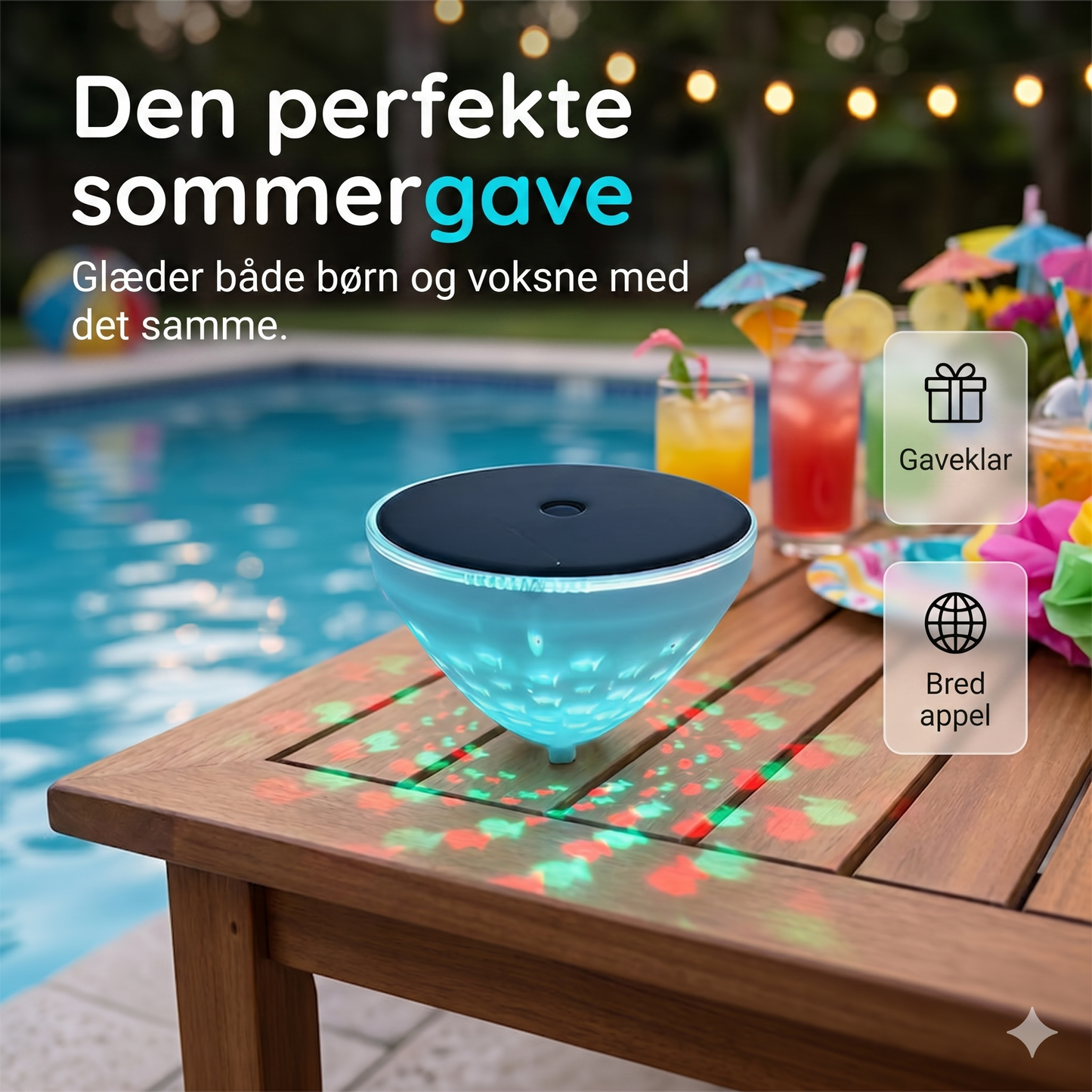 Solcelledrevet Flydende Poollampe med Fiskeprojektion
