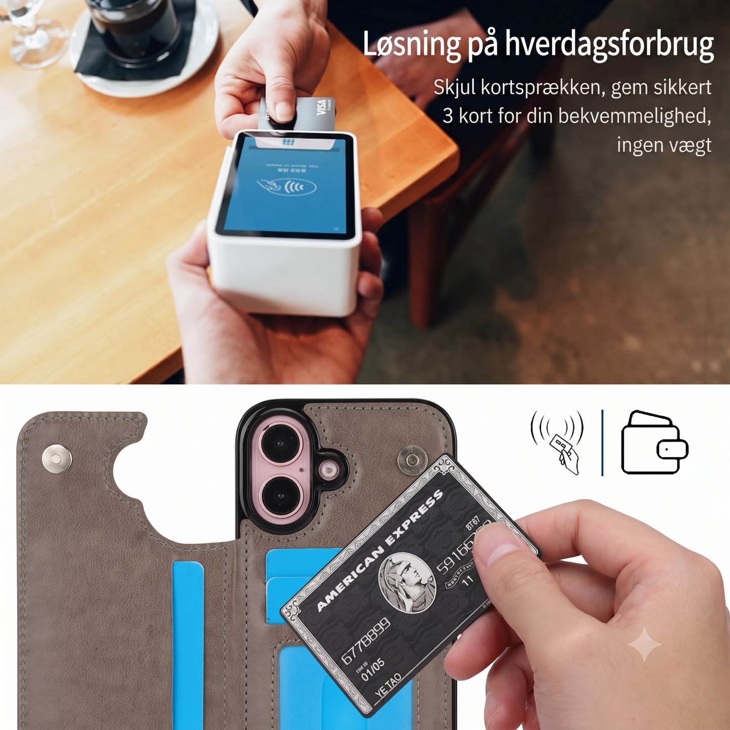 Blomstret telefoncover med indbygget kortholder