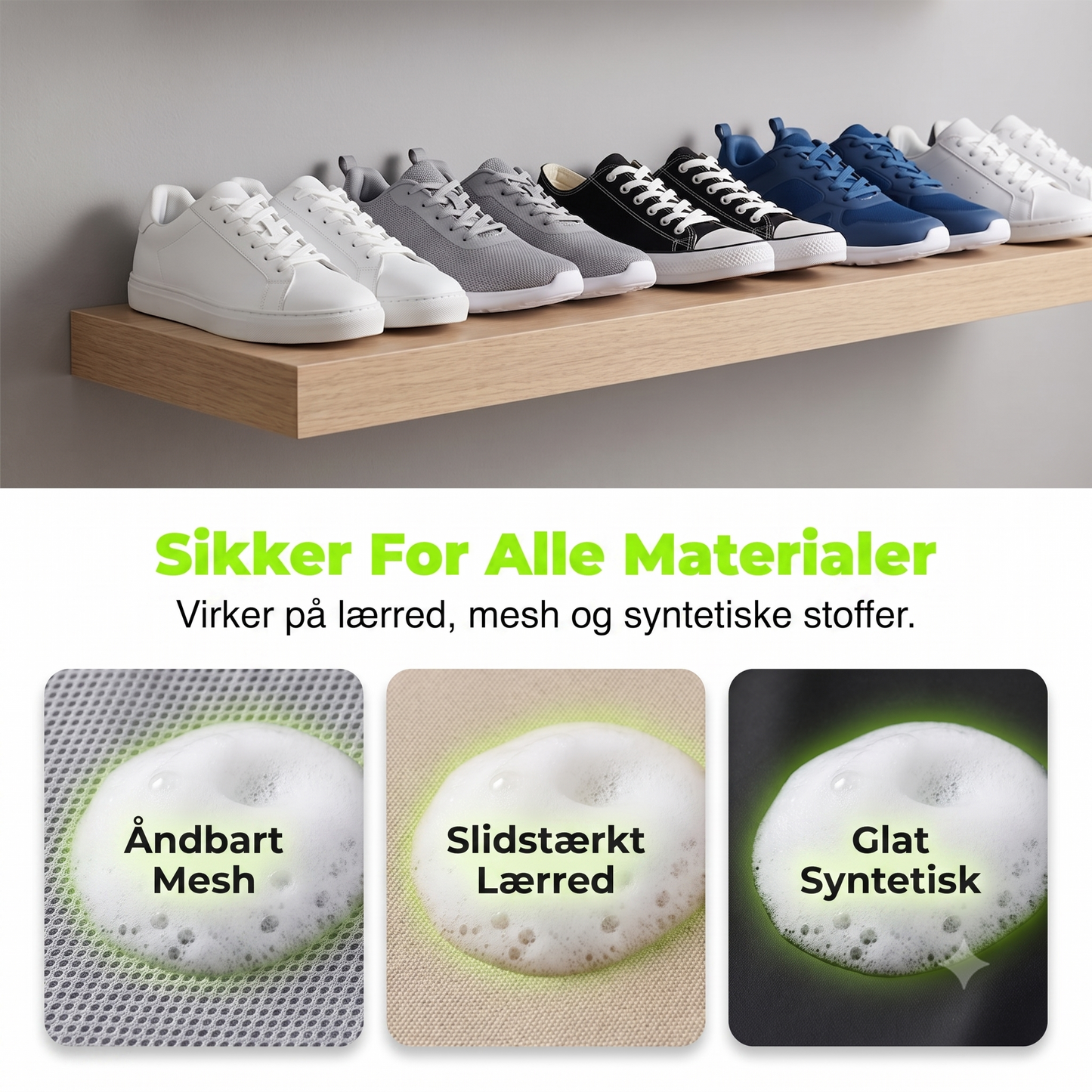 Rengøringsmiddel i skumform uden behov for vand til sneakers