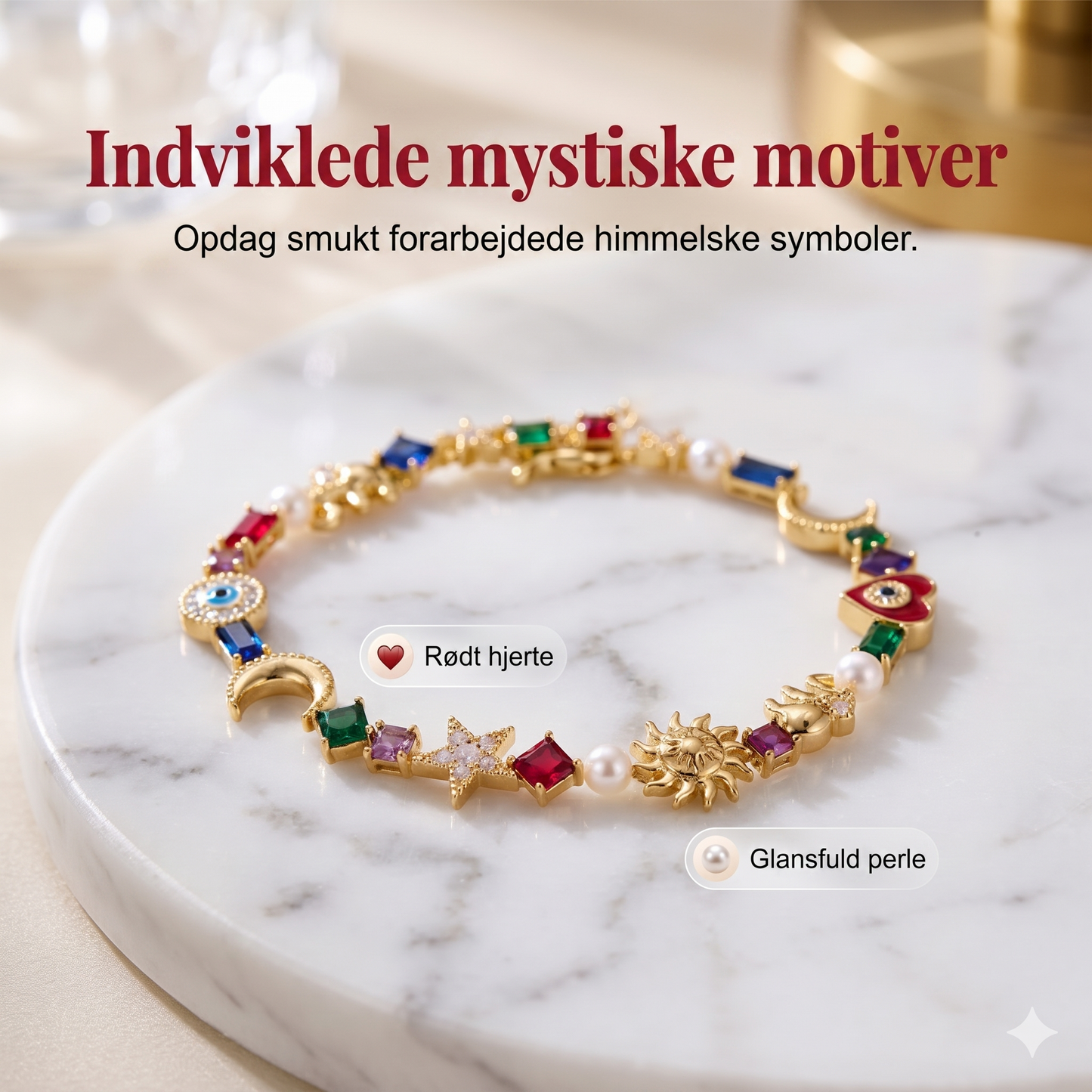 Boho-Elegance Armbånd – Himmelske Symboler & Multifarvede Krystaller