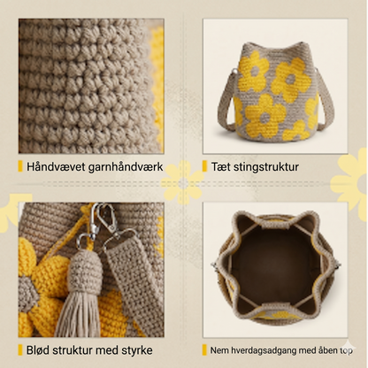 Unik Håndhæklet Shopper med Reliefblomster