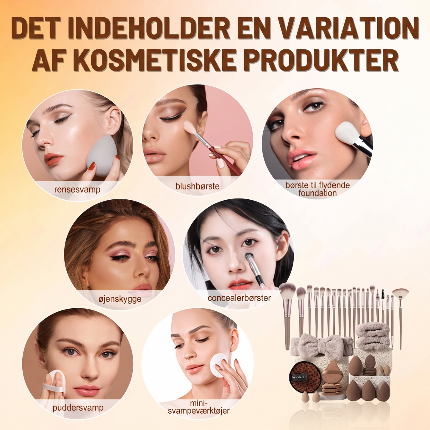 Hudvenligt Dobbeltfunktionelt Alt-i-et Makeupbørste og Blendingssvamp Sæt