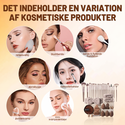 Hudvenligt Dobbeltfunktionelt Alt-i-et Makeupbørste og Blendingssvamp Sæt