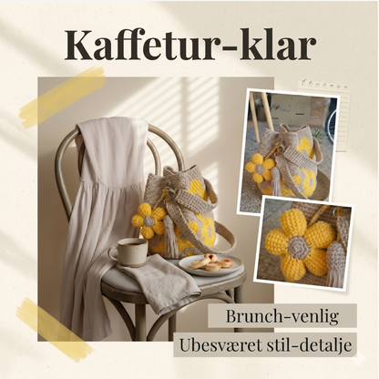 Unik Håndhæklet Shopper med Reliefblomster