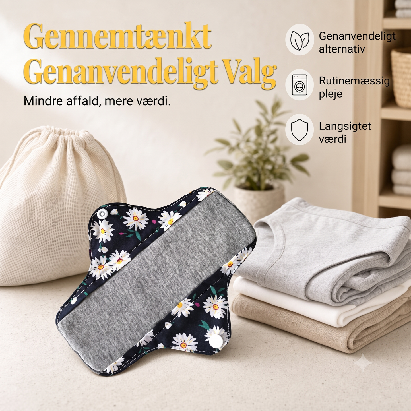 Vaskbart Genanvendeligt Grafen Menstruationsbind med Trykknapvinger