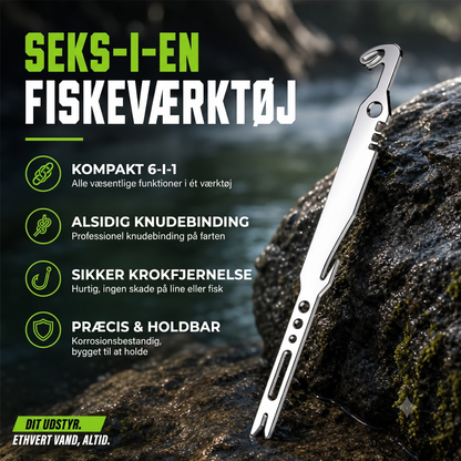 Kompakt og robust 6-i-1 fiskeværktøj med krogløsner og knudebinder til havfiskeri