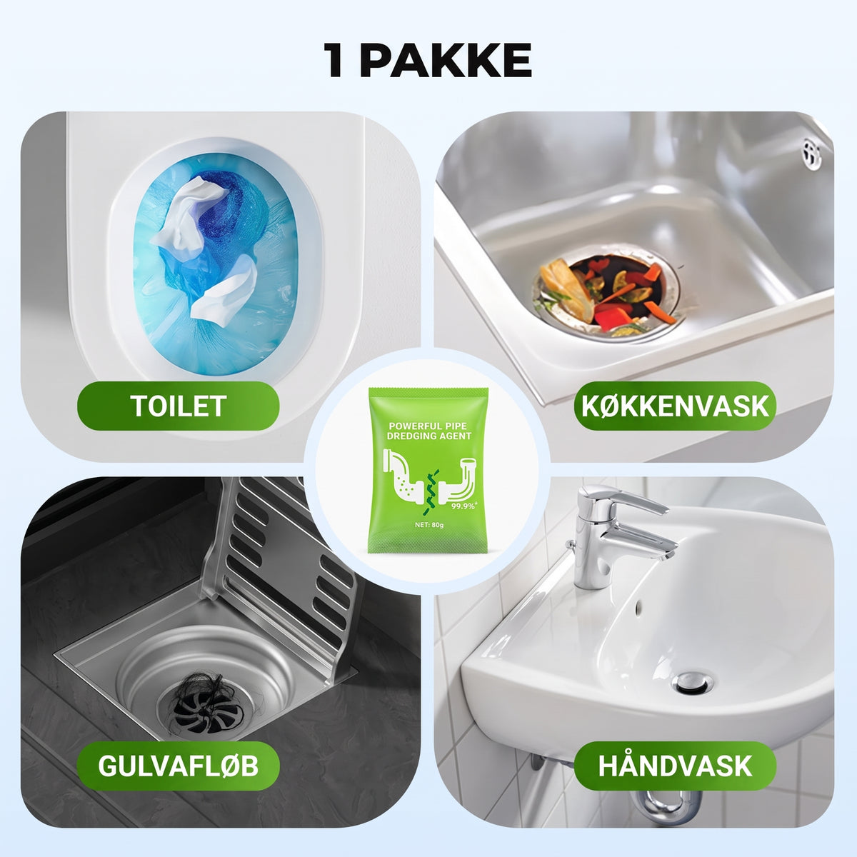 Effektiv afløbsrens til nem opløsning af snavs og grundig vedligeholdelse af rørene