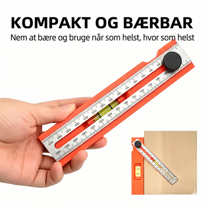 4-i-1 Multivinkel-lineal i Aluminium – Kompakt Vinkelmåler & Vaterpas