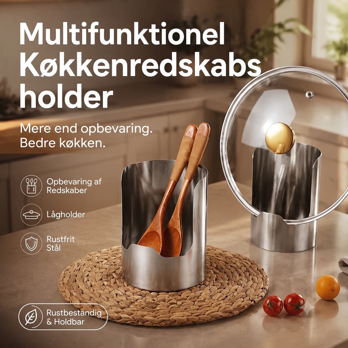 Vertikal køkkenredskabsholder i rustfrit stål – Stabil, pladsbesparende og let at rengøre