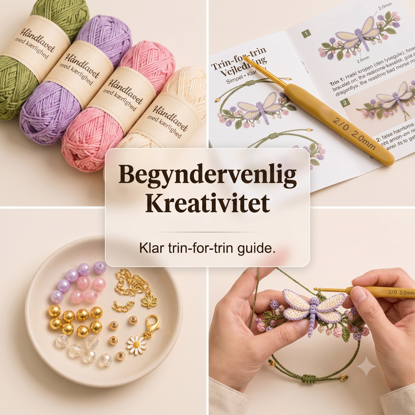 Naturfiber-baseret Håndværks-sæt til Hæklet Armbånd med Geometrisk Modulstruktur