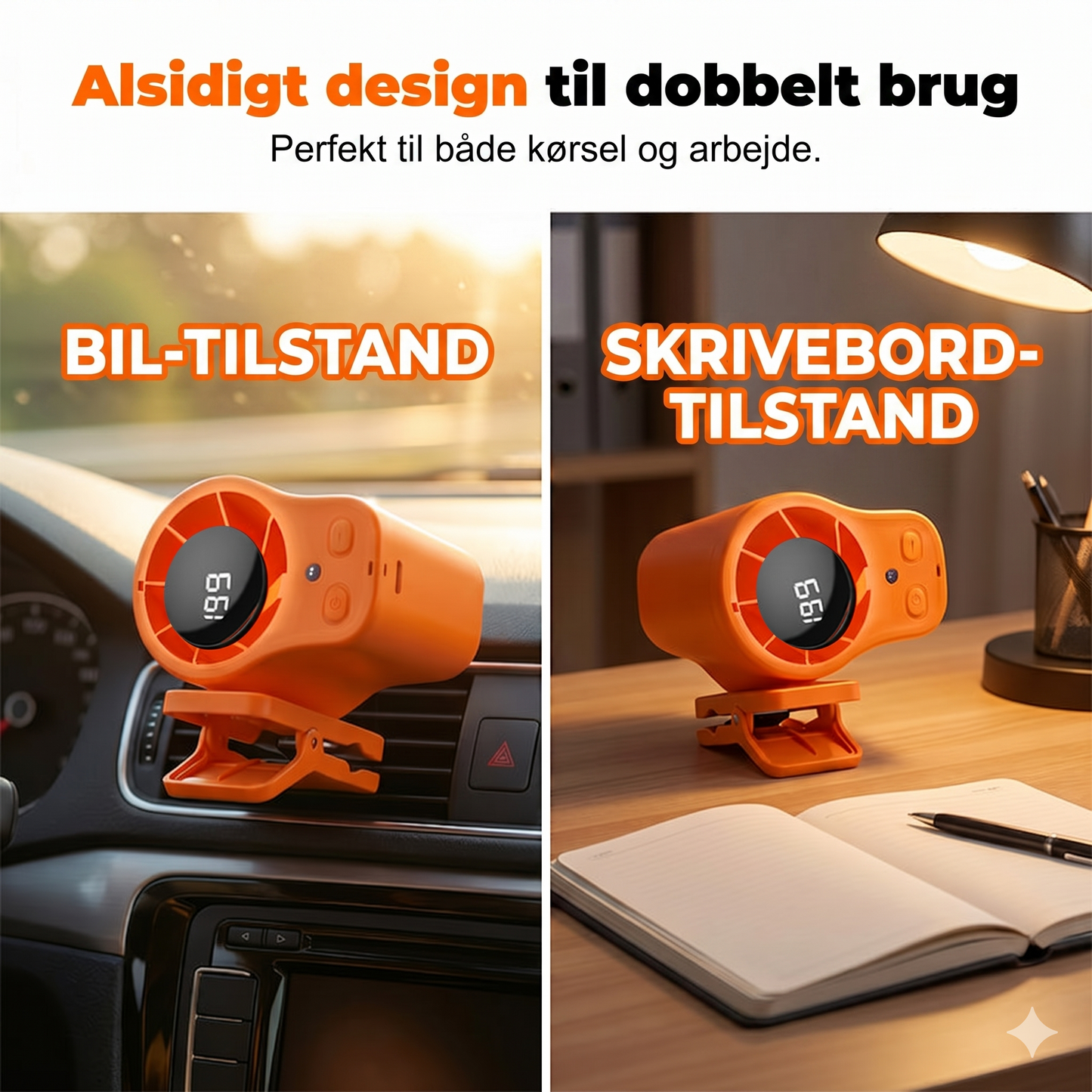 Bærbar 2-i-1 Ventilator til Bil og Skrivebord