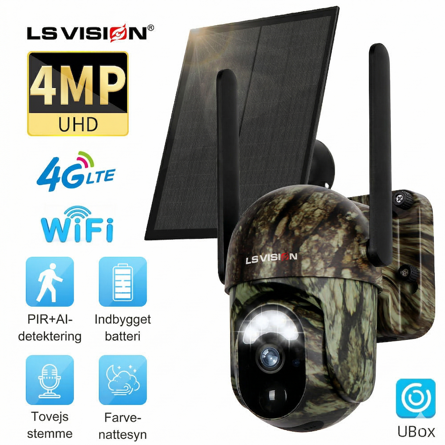 4G LTE Solcelle Overvågningskamera – 2K HD & 360° Panorama (Intet Wi-Fi påkrævet)
