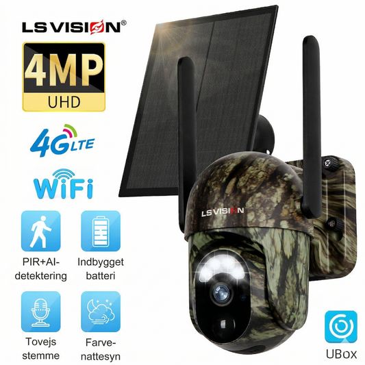 4G LTE Solcelle Overvågningskamera – 2K HD & 360° Panorama (Intet Wi-Fi påkrævet)