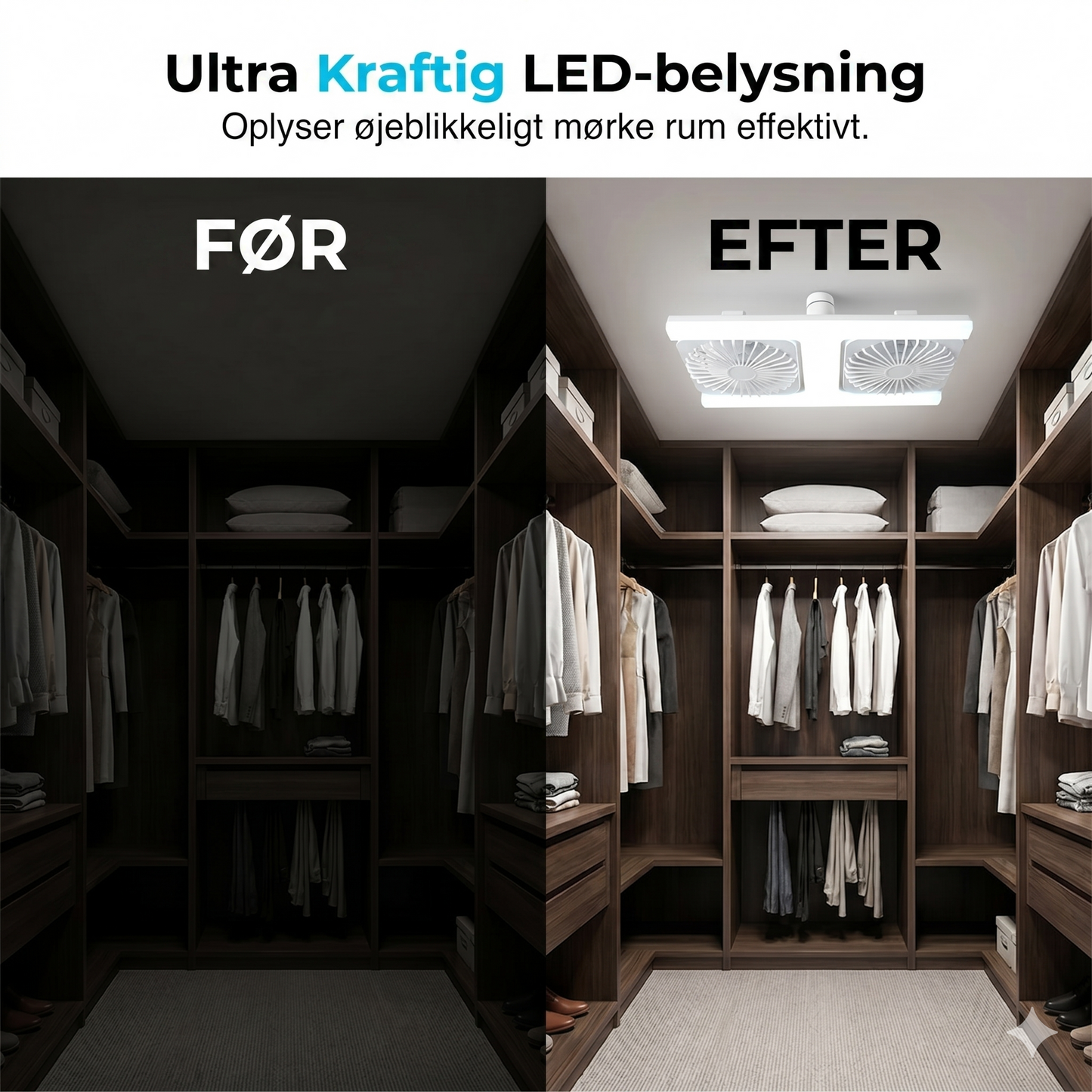 Loftventilator med LED-lys (60W) – Til standard fatning