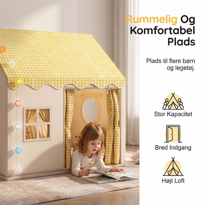 Rummeligt Åndbart Indendørs Børnetelt med Pompom Lyskæde