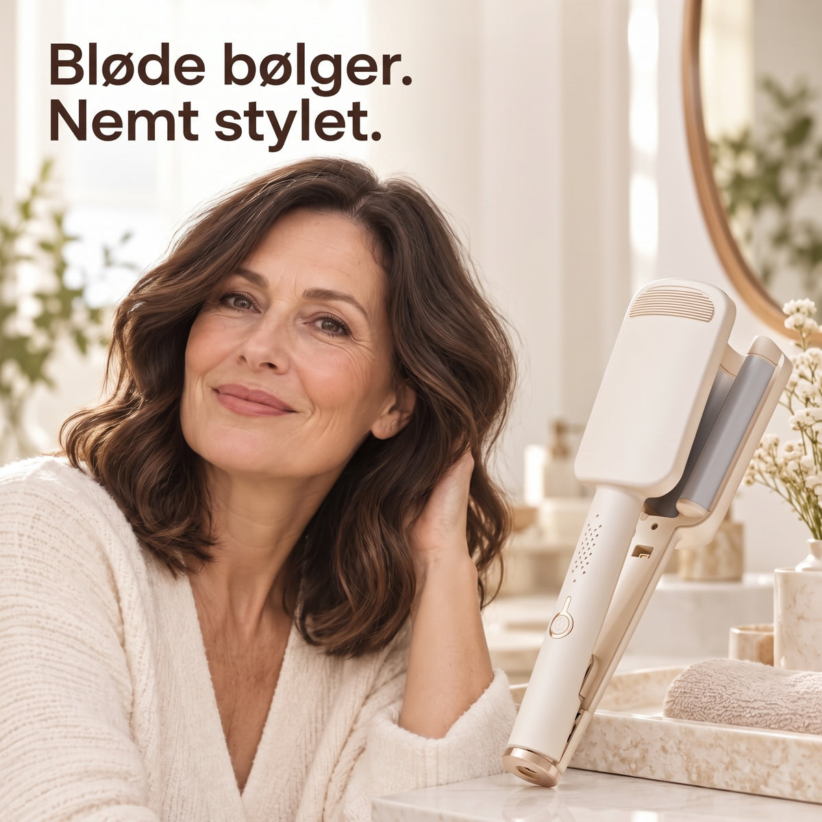 Professionelt krøllejern med brede ruller til smukke, svungne bølger