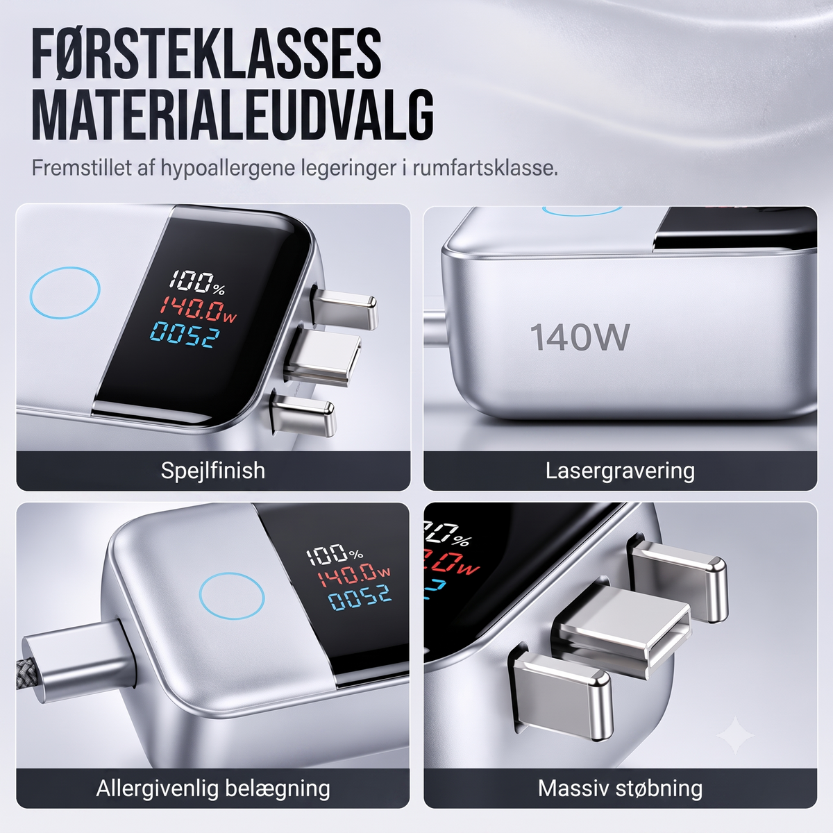 Smart USB-C opladerbeskyttelse med digital LED-skærm – Undgå overopladning