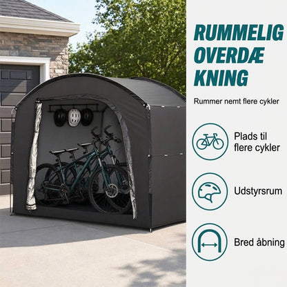 Robust opbevaringstelt til haven med plads til cykler, redskaber og friluftsudstyr