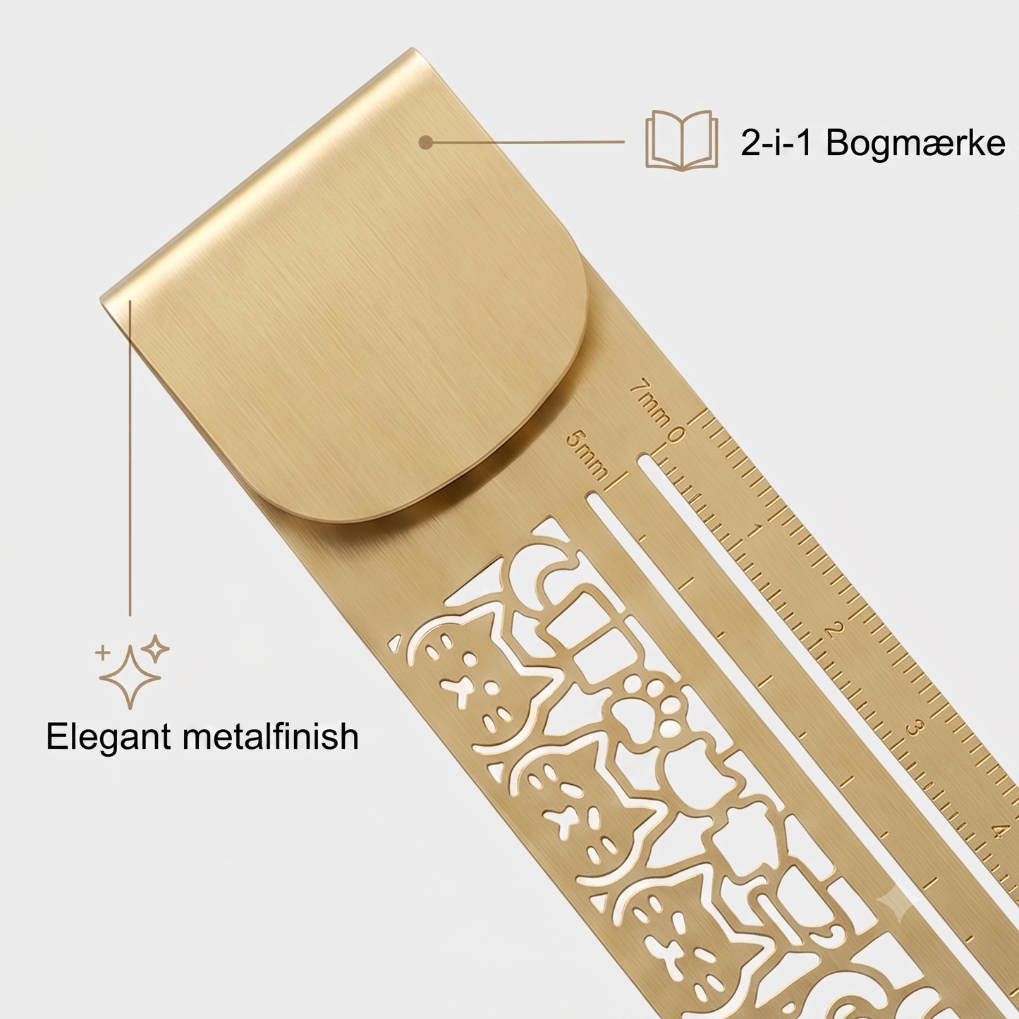 Multifunktionel Lineal med Kattemotiv – Bogmærke & stencil