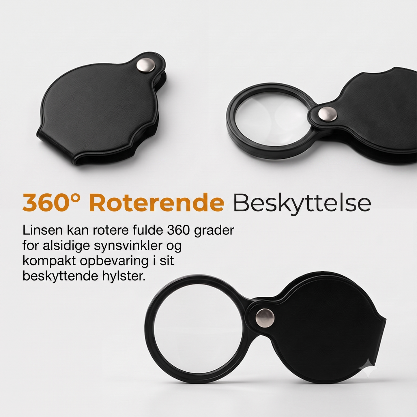 Foldbart lommeforstørrelsesglas i bærbart PU-læder beskyttelsesetui