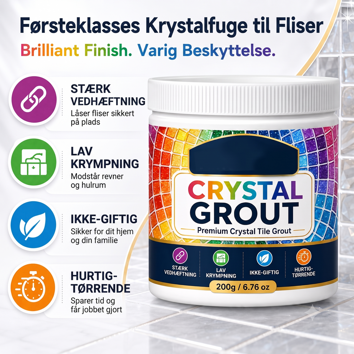 Højstyrke fugemasse i krystaldesign med vandtætte egenskaber